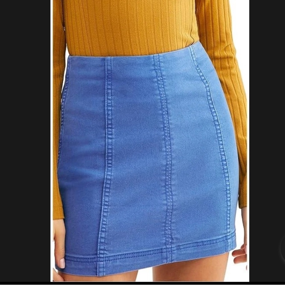 Free People Blue  Denim Lapis Lazuli Modern Femme Mini Skirt, size 0